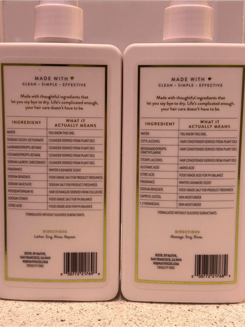 Native Winter Cashmere Shampoo & Conditioner